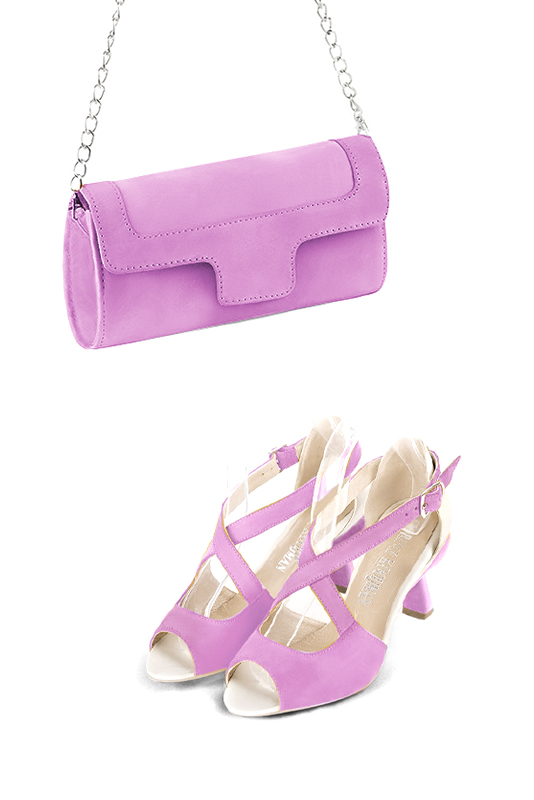 Dress clutch for wedding and parties in mauve purple leather - Worn view